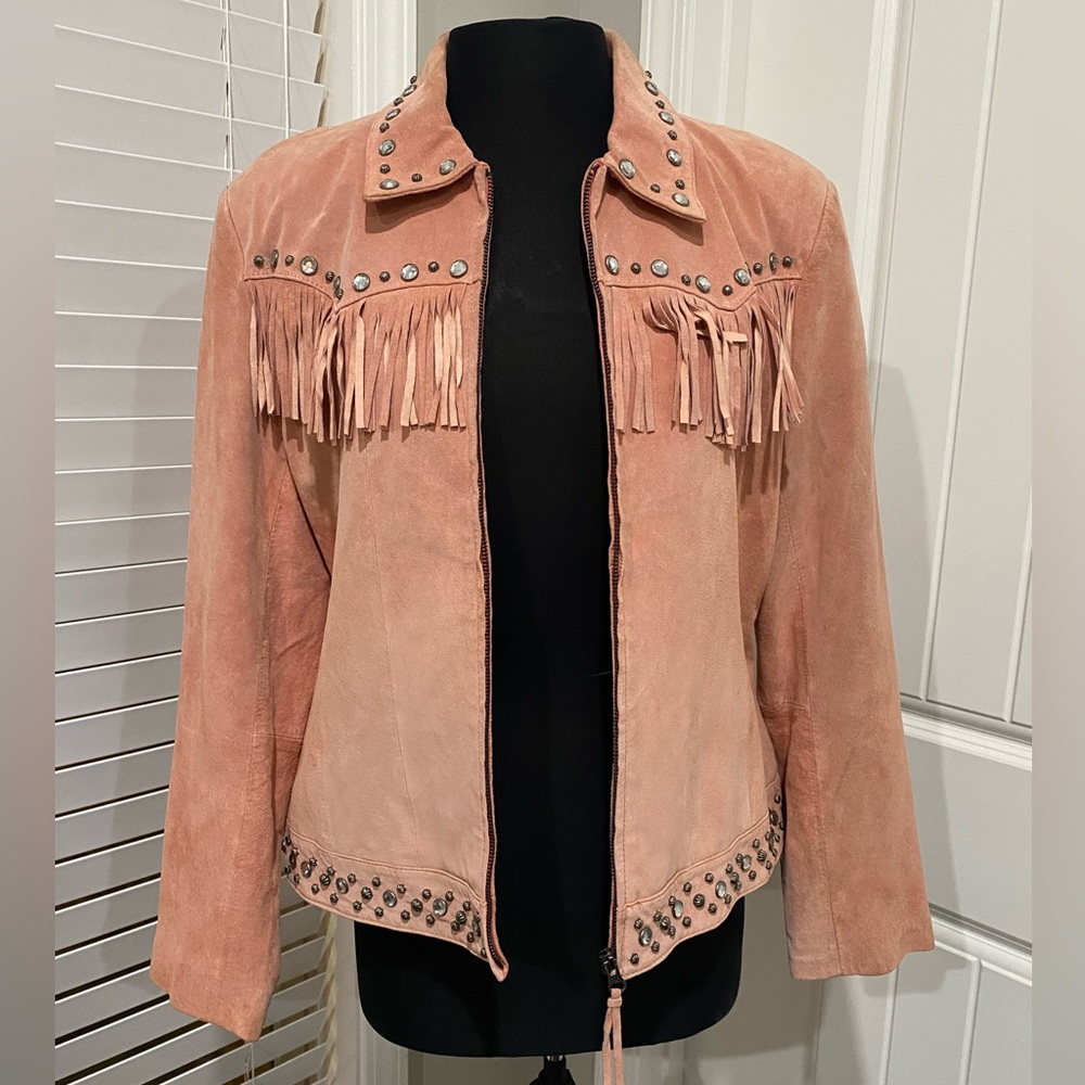 EUC Vtg Roper Boho Western Suede Fringe Jacket with Studs & Rhinestones